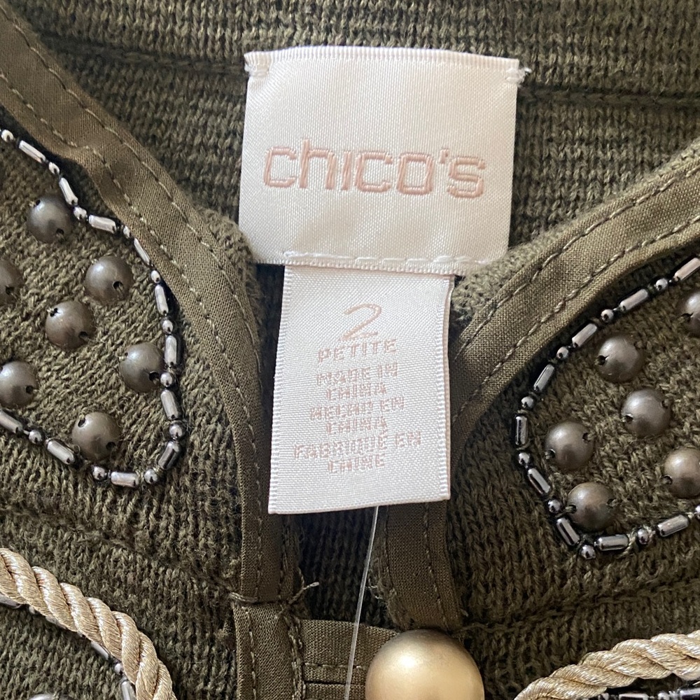 Chico's Olive Green Embellished Jacket - Picture 3 of 6
